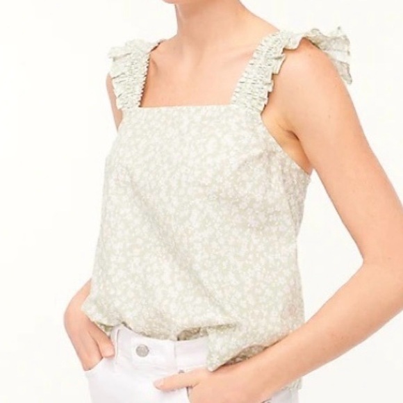 J. Crew Tops - J. Crew Green Floral Ruffle Straps Tank